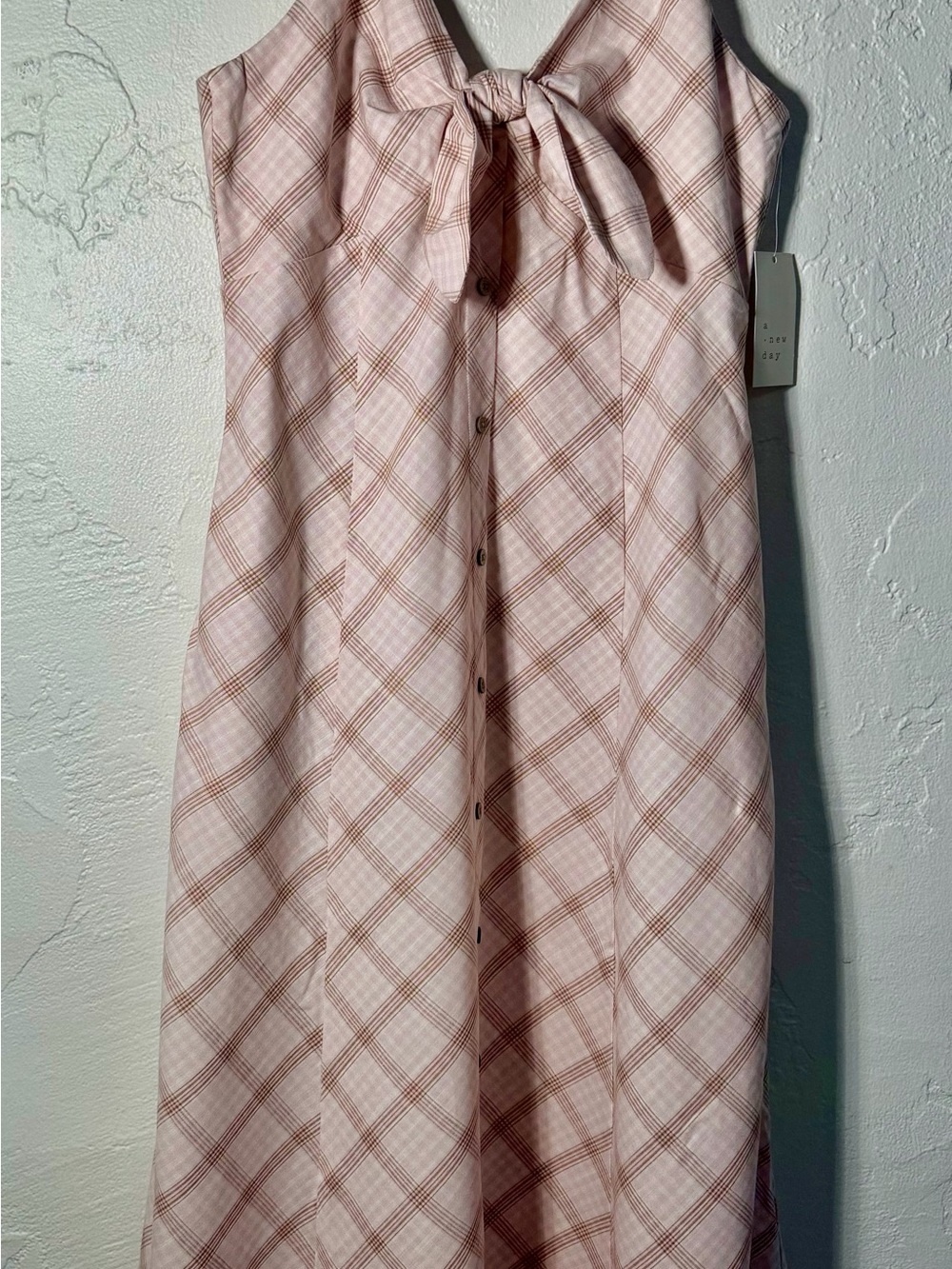 a new day Pink Plaid Maxi Skirt with Front Buttons and Tie Detail